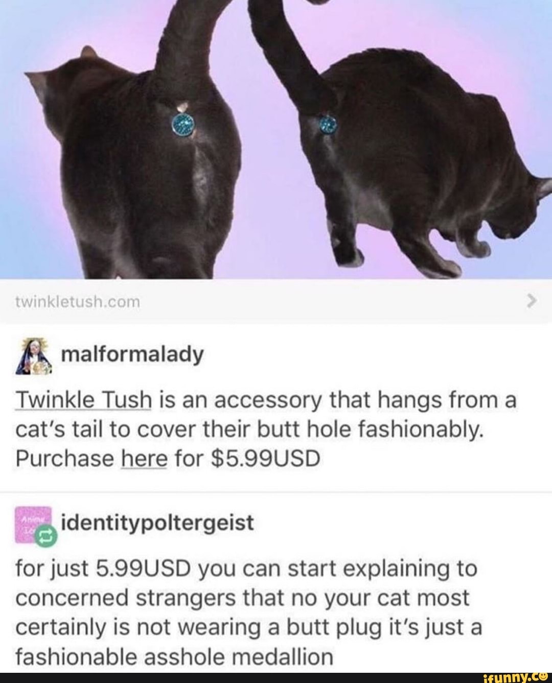 E malformalady Twinkle Tush is an accessory that hangs from a cat's ta...