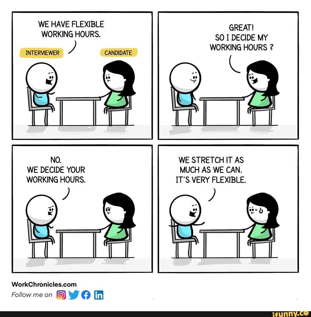 WE HAVE FLEXIBLE WORKING HOURS. INTERVIEWER CANDIDATE NO. WE DECIDE