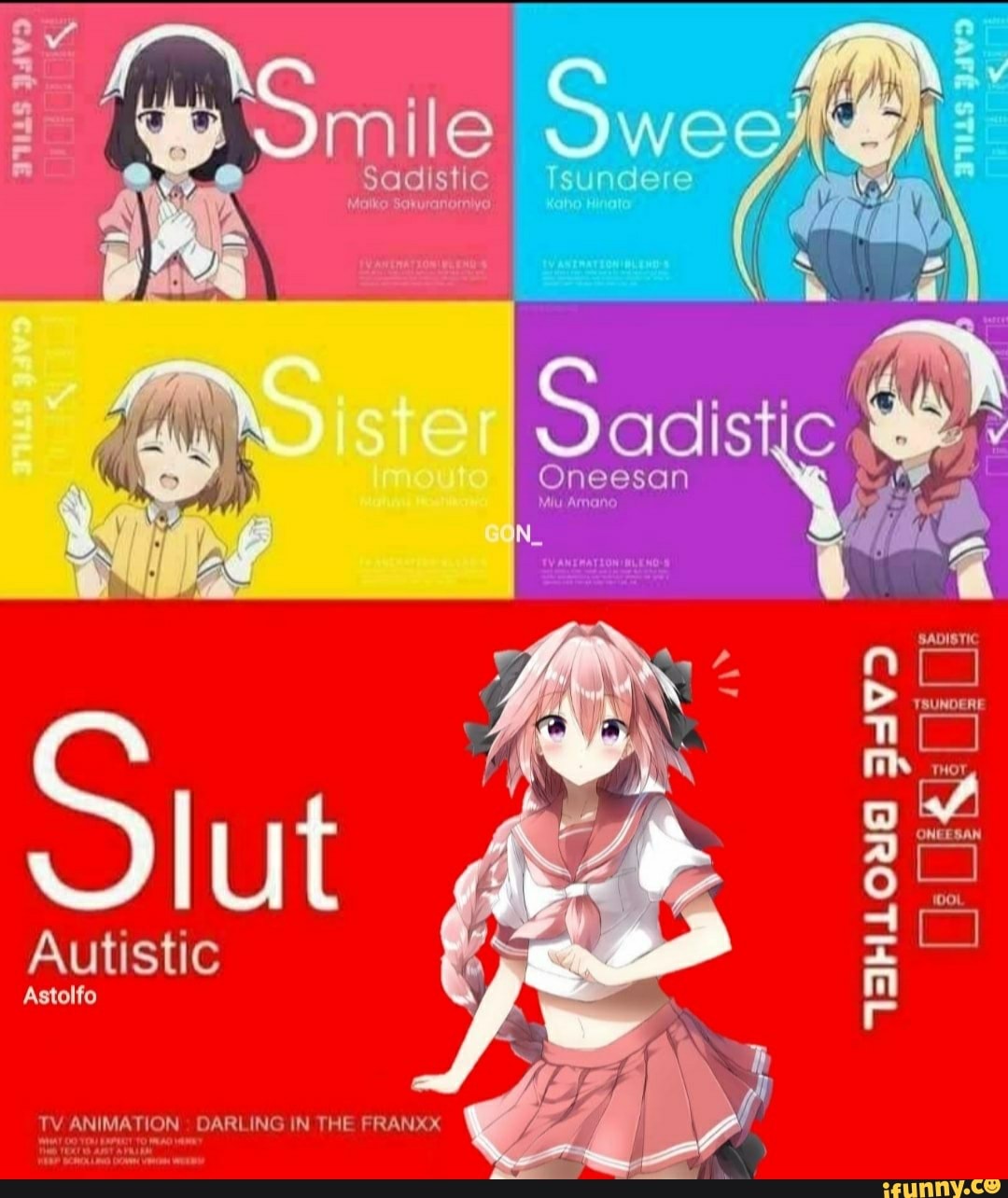 mile
Autistic
Astolfo
TV ANIMATION DARLING IN THE FRANXX