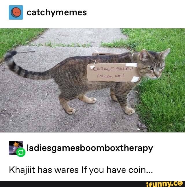 (o) catchymemes
ER tadiesgamesboomboxtherapy
Khajiit has wares If you have coin...