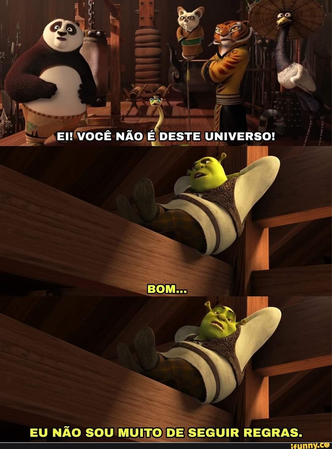 "EN'VOCÊ NÃO,
EU NÃO SOU MUITO DE SEGUIR REGRAS.
/ -
El! (VOCÊ NÃO É DESTE UNIVERSO!
[SEGUIR REGRAS.