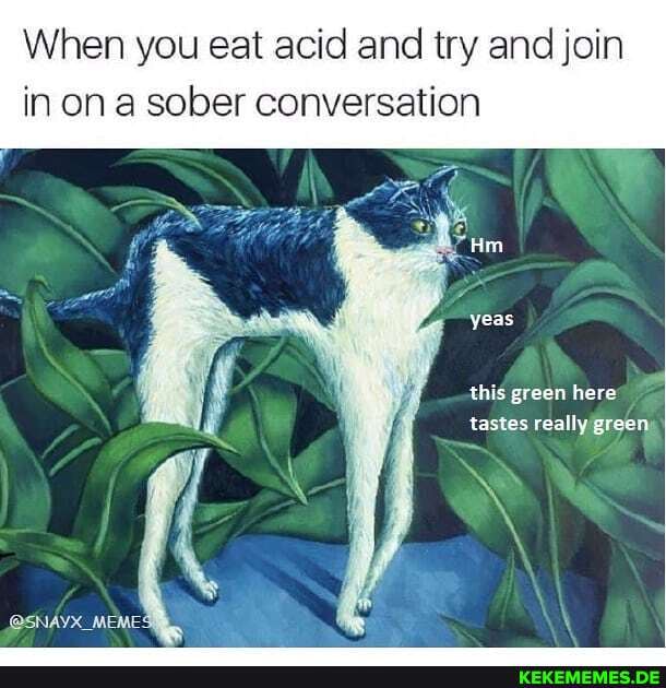 When you eat acid and try and join
in on a sober conversation
Hm yeas
this green here tastes really green
@SNAYX_MEME: