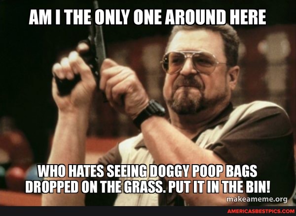 THE ONLY ONE AROUND HERE
WHO HATES SEEING DOGGY POOP BAGS DROPPED ON THE GRASS. PUT IT IN THE BIN!