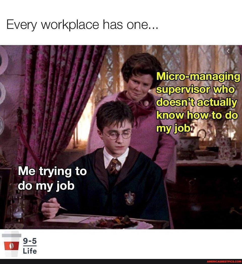 Every workplace has one...
oF
Micro
-"gupervisor who,
doesnit know how to
do
Me trying to do my job