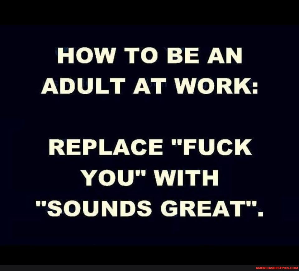 HOW TO BE AN ADULT AT WORK:
REPLACE "FUCK YOU" WITH
"SOUNDS GREAT".