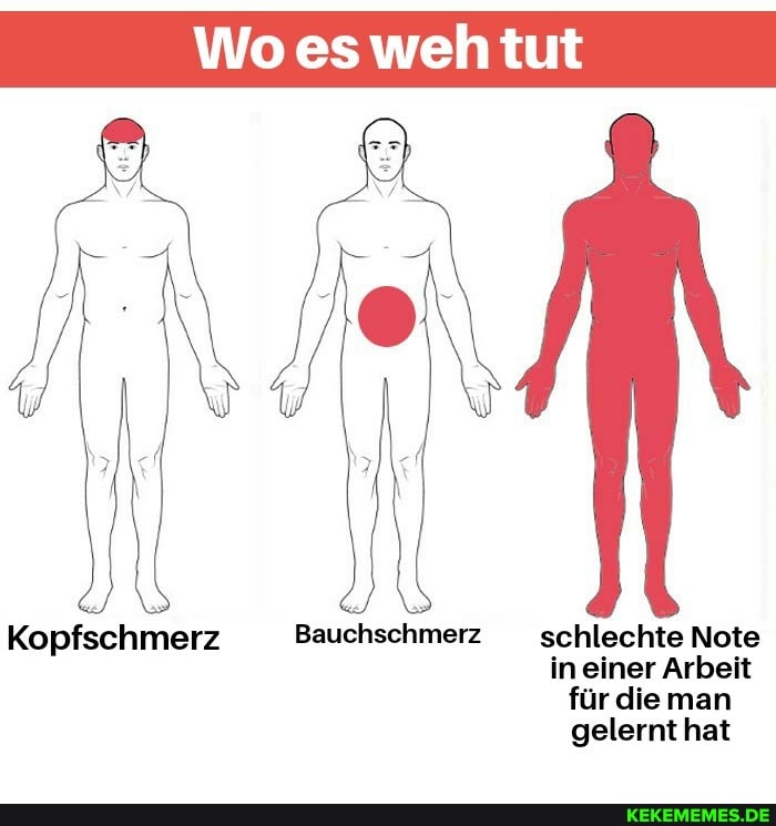 Wo es weh tut
UN
Kopfschmerz Bauchschmerz
schlechte Note
in einer Arbeit
für elle man gelernt hat
