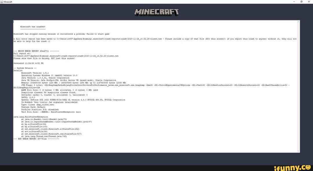 Begin error report 7fe0271 minecraft как исправить