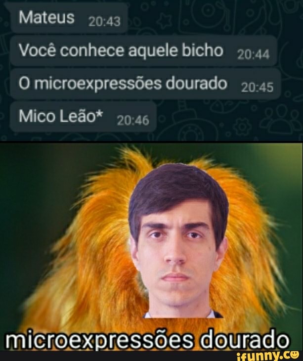 Mateus
Você conhece aquele bicho
O microexpressões dourado
Mico Leão*
microexpressões dourado