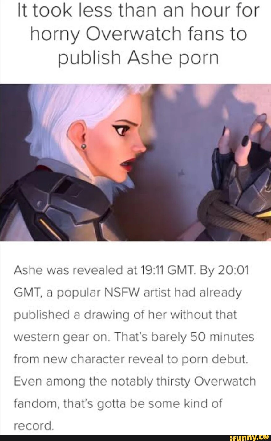 It took less than an hour for horny Overwatch fans to publish Ashe porn  Ashe was