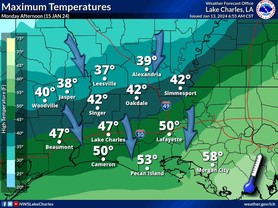 Weather Forecast Office Maximum Temperatures Lake Charles, LA Monday