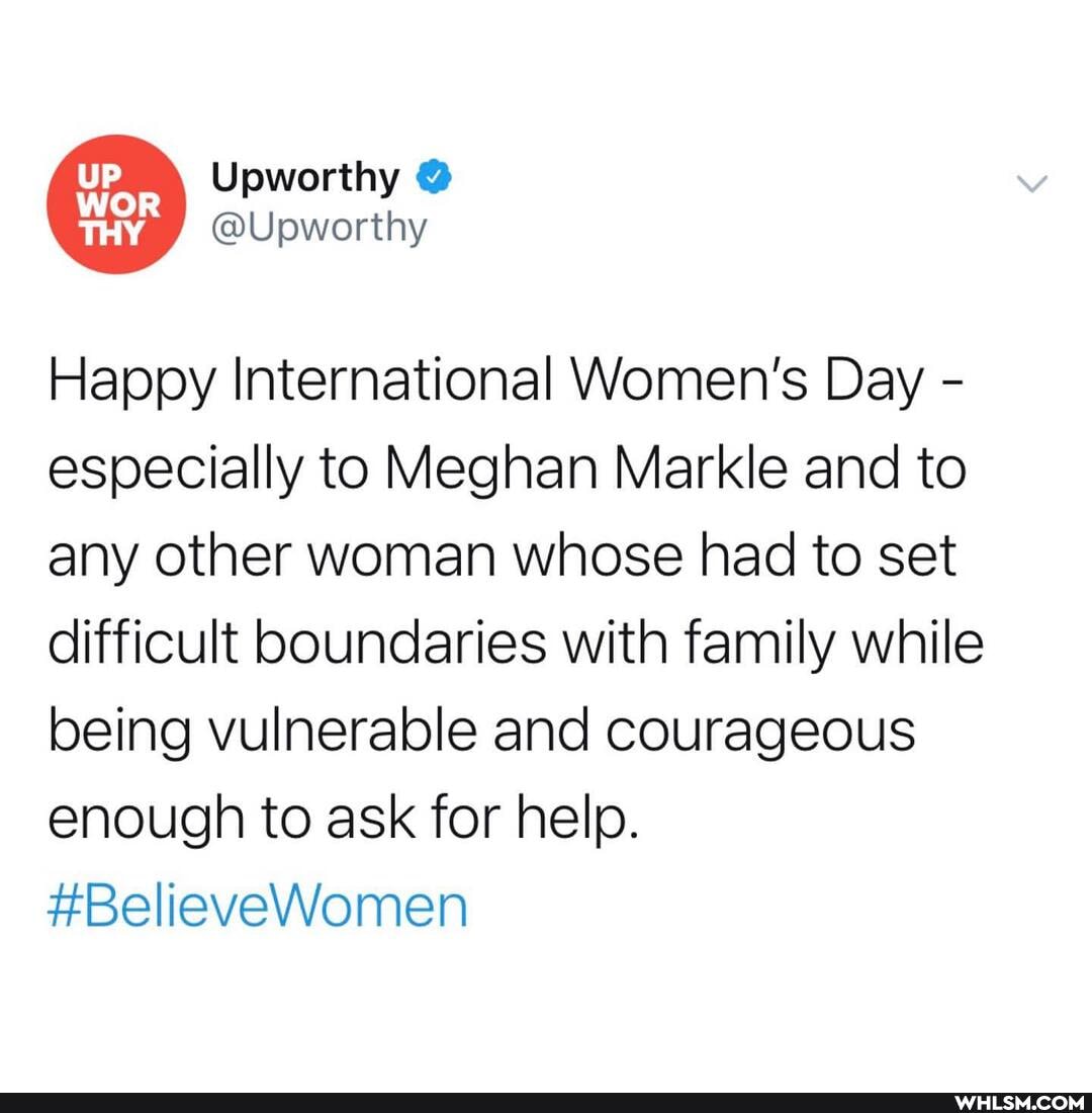 UP Upworthy
@Upworthy
Happy International Women's Day - especially to Meghan Markle and to any other woman whose had to set difficult boundaries with family while being vulnerable and courageous enough to ask for help.
#BelieveWomen