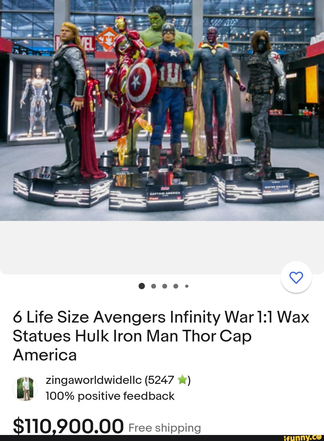 I 6 Life Size Avengers Infinity War Wax Statues Hulk Iron Man Thor Cap