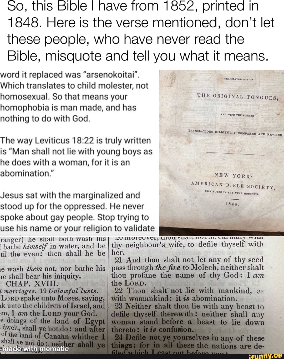 SO, this Bible I have from 1852, printed In 1848. Here is the verse ...