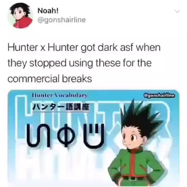 Hunter X Hunter Got Dark Asf When They Stopped Using These For The Commercial Breaks Lunter Vocabulary