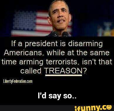 If a president is disarming
Americans, while at the same
time arming terrorists. isn't that
called TREASON?
I'd say so.. - I'd say so..