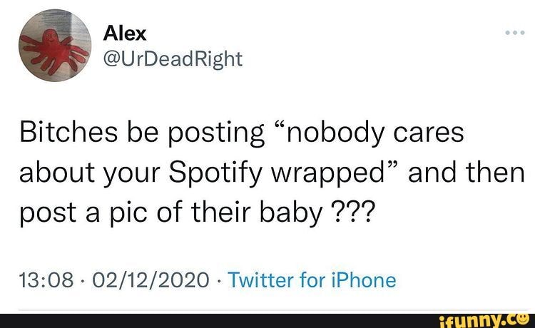 bitches be posting nobody cares about your spotify wrapped and then post a pic of their baby twitter for iphone