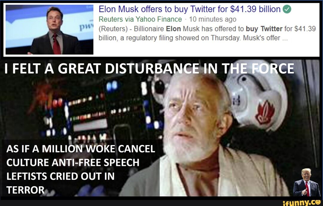 Elon Musk offers to buy Twitter for $41.39 billion @ Reuters via Yahoo ...