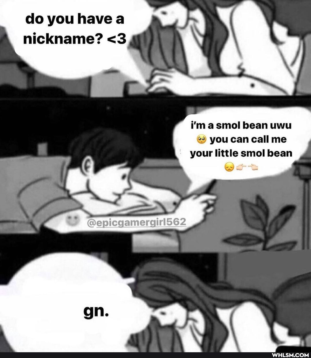 do you have a nickname? <3
i'm a smol bean uwu you can call me your little smol bean
Le