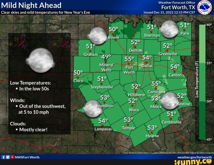 Mild Night Ahead Clear skies and mild temperatures for New Year's Eve