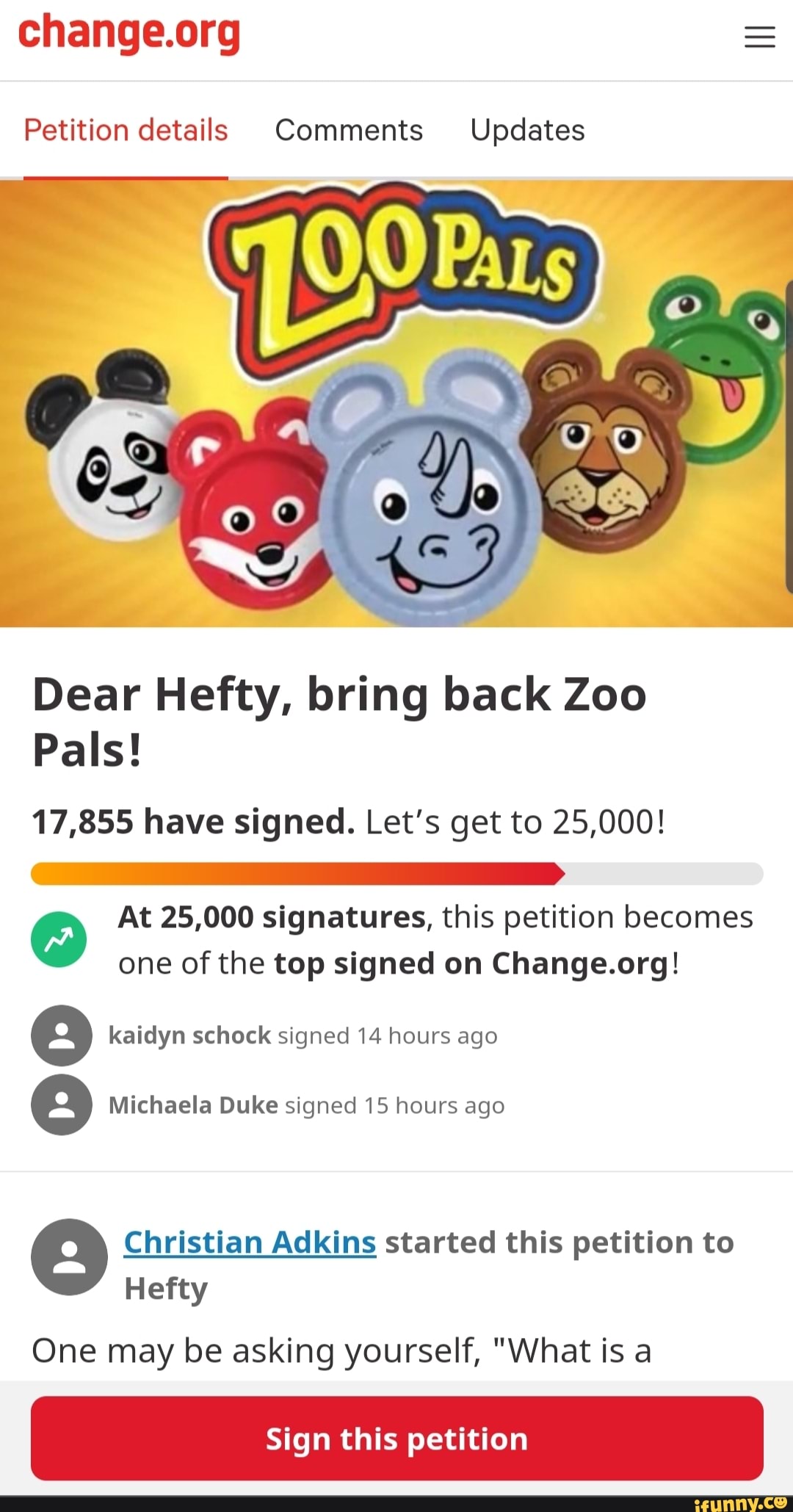 Petition details Comments Updates Dear Hefty, bring back Zoo Pals