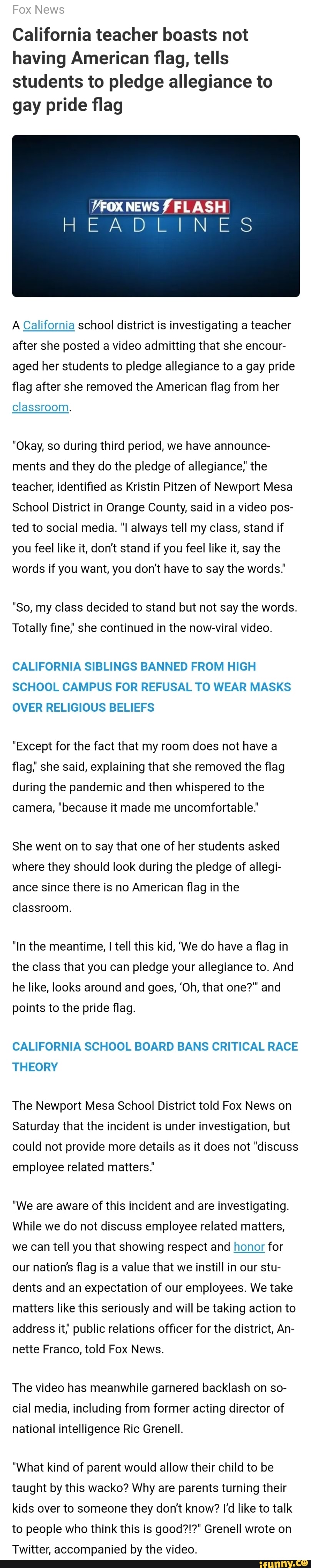 Fox News California teacher boasts not having American flag, tells ...