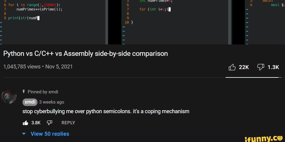 6 for in Python vs vs Assembly side-by-side comparison 1,045,785 views ...