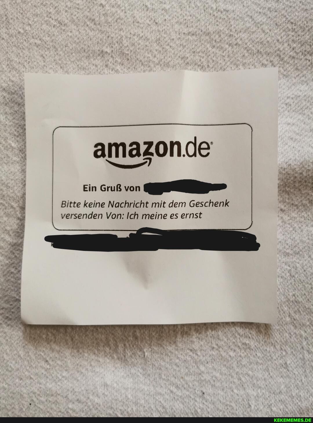 amazon.de
Ein Gruß von
Bitte keine Nachricht mit dem Geschenk versenden Von: Ich meine es ernst
