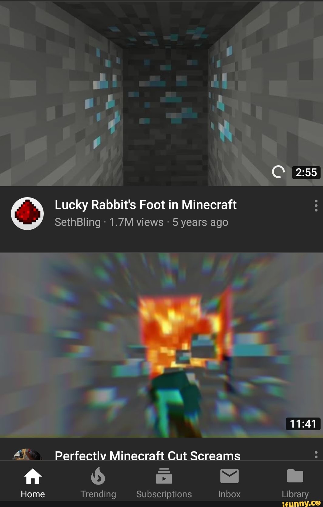 Lucky Rabbit S Foot In Minecraft Sethbiing 1 7m Views 5 Years Ago ª Perfectlv Minecraft Cut Screams ﬂ 6 E Trending Subscriptions Inbox Ifunny
