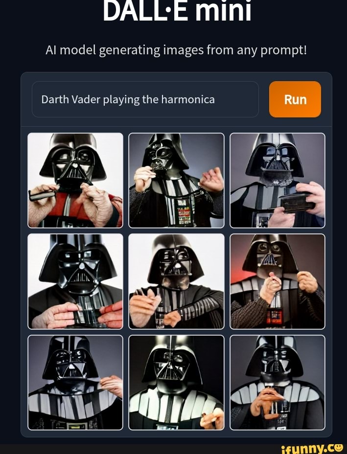 DALE mini Al model generating images from any prompt! Darth Vader