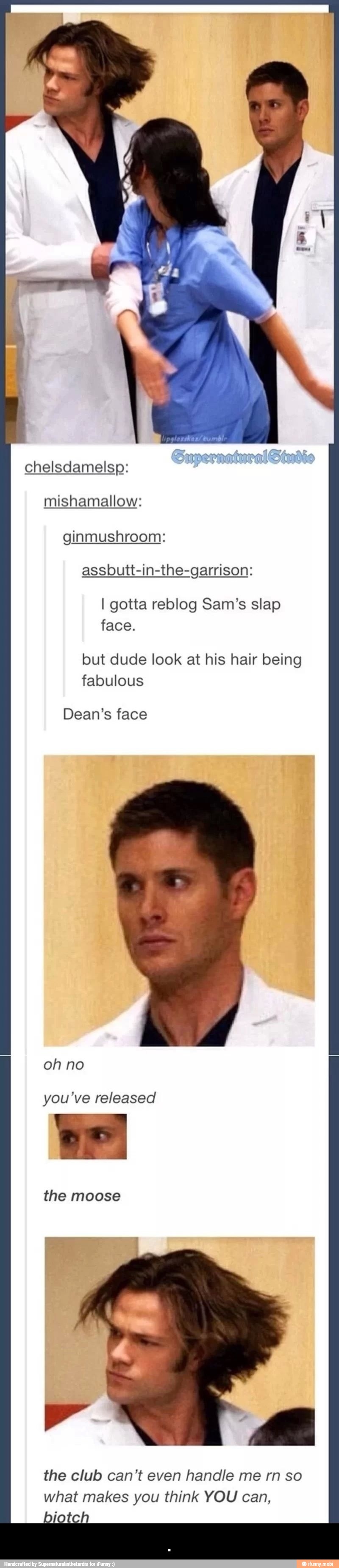 assbutt-in-the-garrison:
I gotta reblog Sam's slap
but dude look at his hair being
fabulous - .