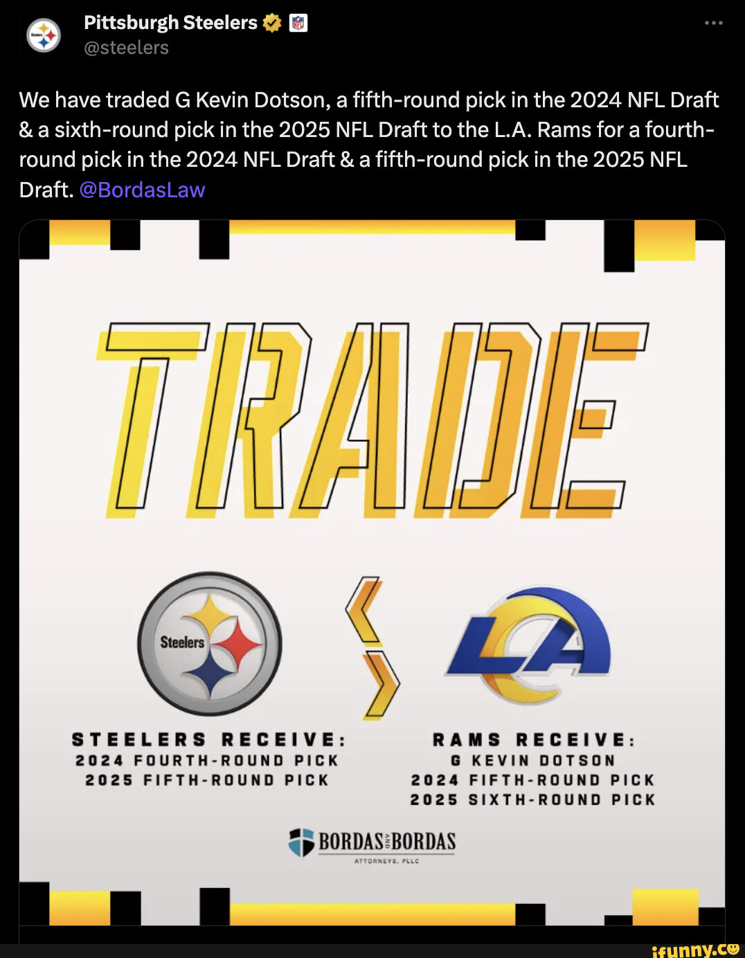 The Pittsburgh Steelers traded up into the the 5th round to select