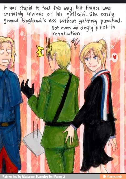 H was stupid do feel this way. But France was
certainly envious of his girllself. She easily
Groped Englands a5 without getting punched.
Not even an angry pinch in
retaliation-