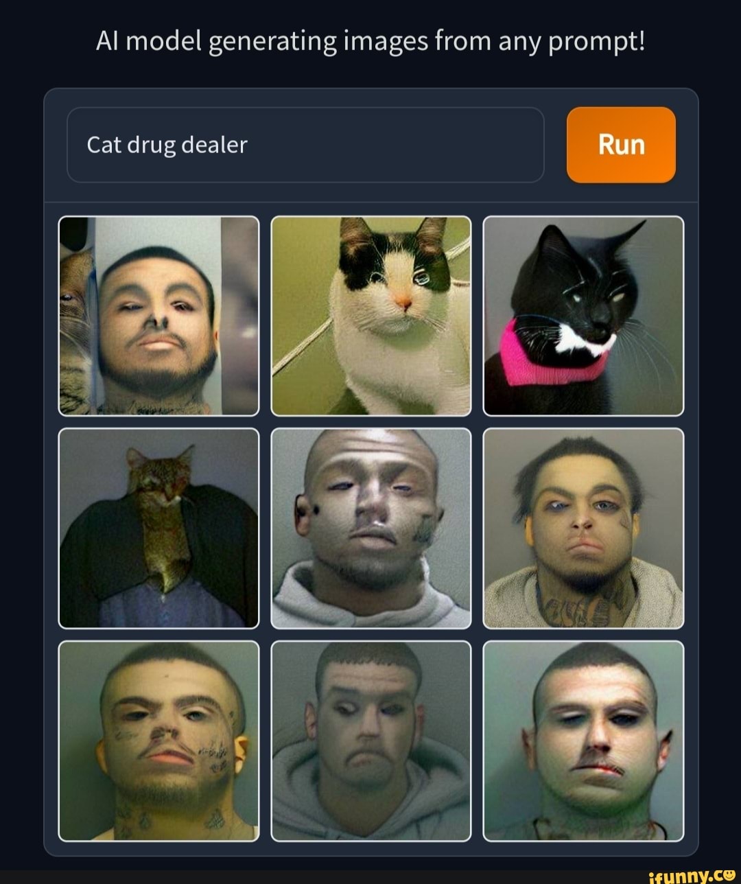 Al model generating images from any prompt! Cat drug dealer Run SSS )