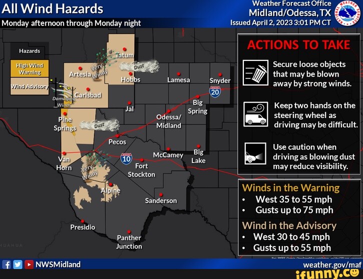All Wind Hazards Monday afternoon through Monday night Hazards Lamesa