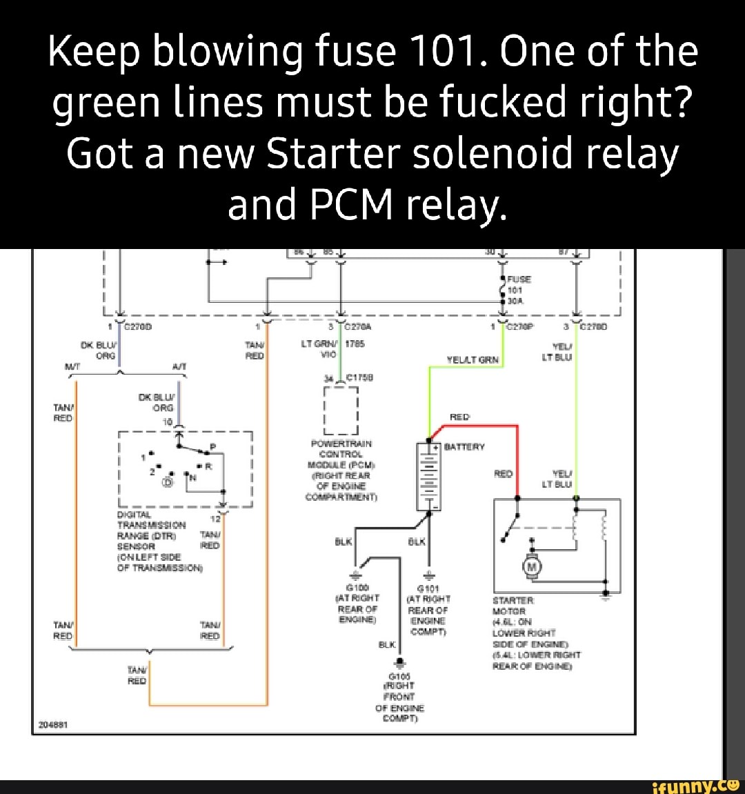 Keep blowing fuse 101. One of the green lines must be fucked right? Got