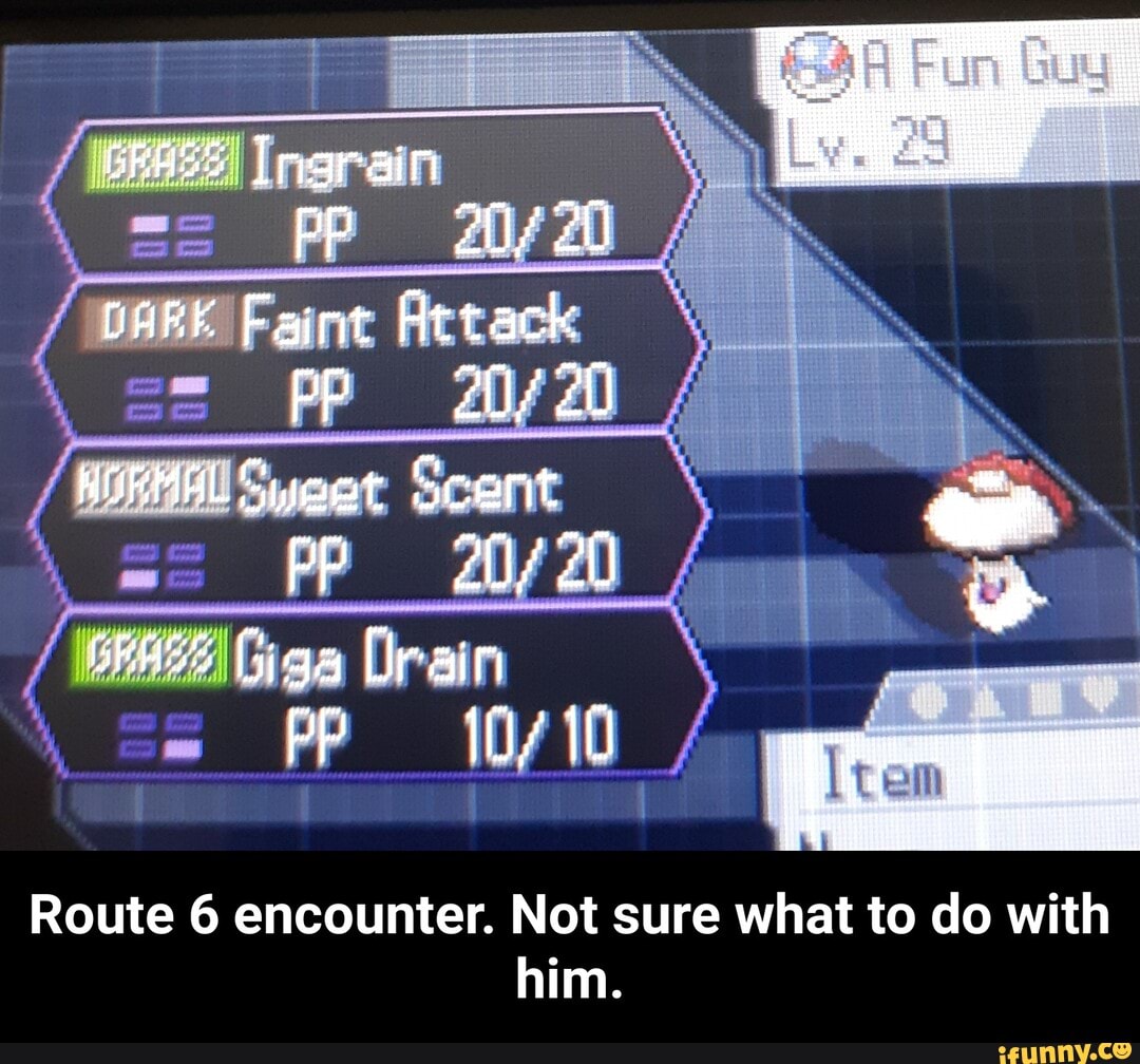 Route 6 encounter. Not sure what to do with
him. - Route 6 encounter. Not sure what to do with him.