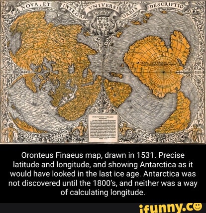 Oronteus Finaeus map, drawn in 1531. Precise latitude and longitude ...