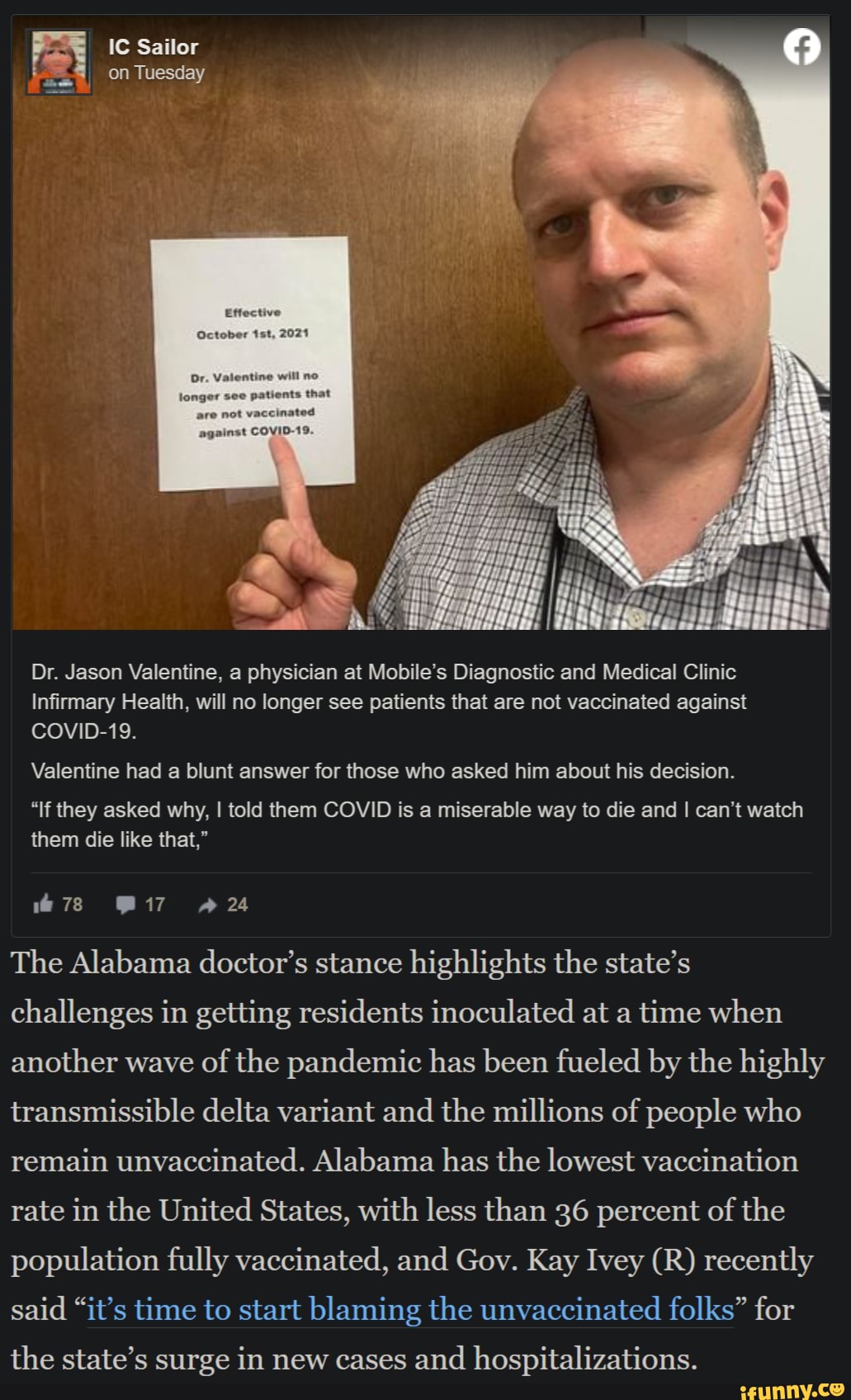 excellent ic sailor on tuesday ant dr jason valentine a physician at mobile s diagnostic and medical clinic infirmary health will no longer see patients that are not vaccinated against covid 19 valentine