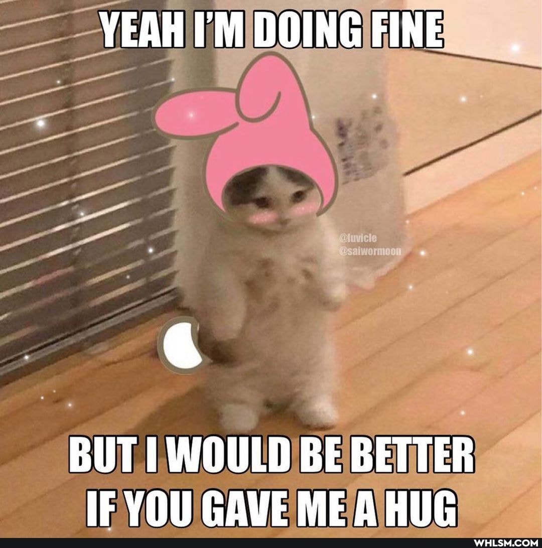 YEAH I'M DOING FINE
BUT WOULD BE BETTER IF YOU GAVE ME AHUG