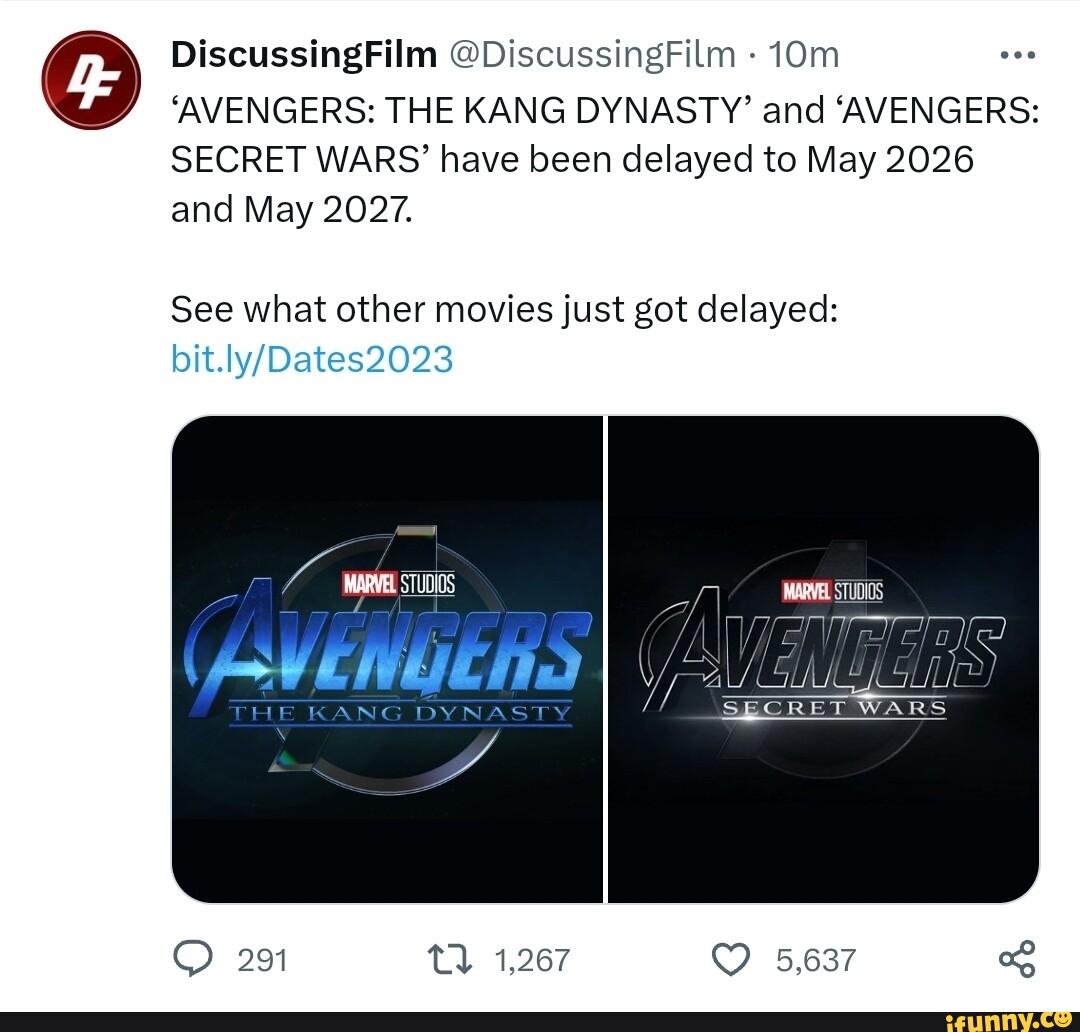 AVENGERS: THE KANG DYNASTY' would be delayed to 2026 'AVENGERS: SECRET WARS'  to 2027, and could be divided into two parts, the second…
