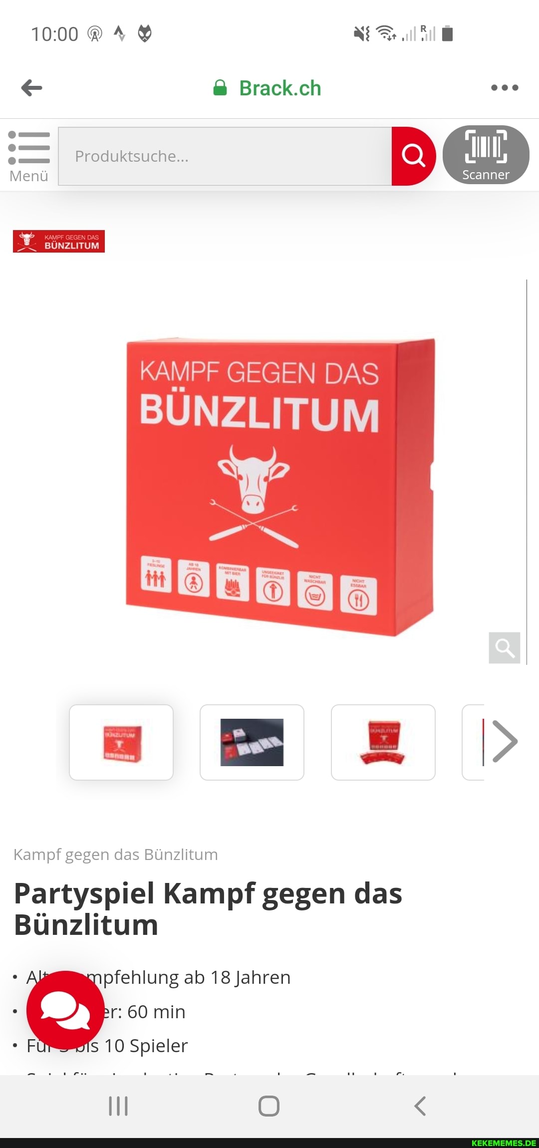 Brack.ch
Produktsuche... I Scanner
Menü
BÜnZLITUM
I KAMPF GEGEN DAS
BÜNZLITUM
Kampf gegen das Bünzlitum
Partyspiel Kampf gegen das
Bünzlitum
apfehlung ab 18 Jahren r: 60 min
10 Spieler
IN