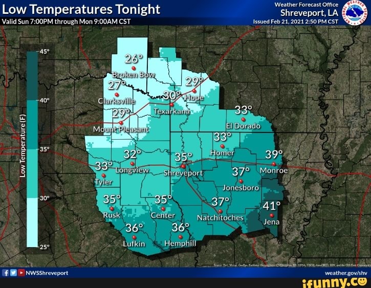 Low Temperatures Tonight Valid Sun through Mon CST Weather Forecast ...