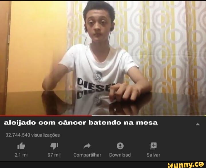 aleijado com câncer batendo na mesa
32.744.540 visualizações
16 g! e
24 mi 97 mil Compartilhar Download Salvar