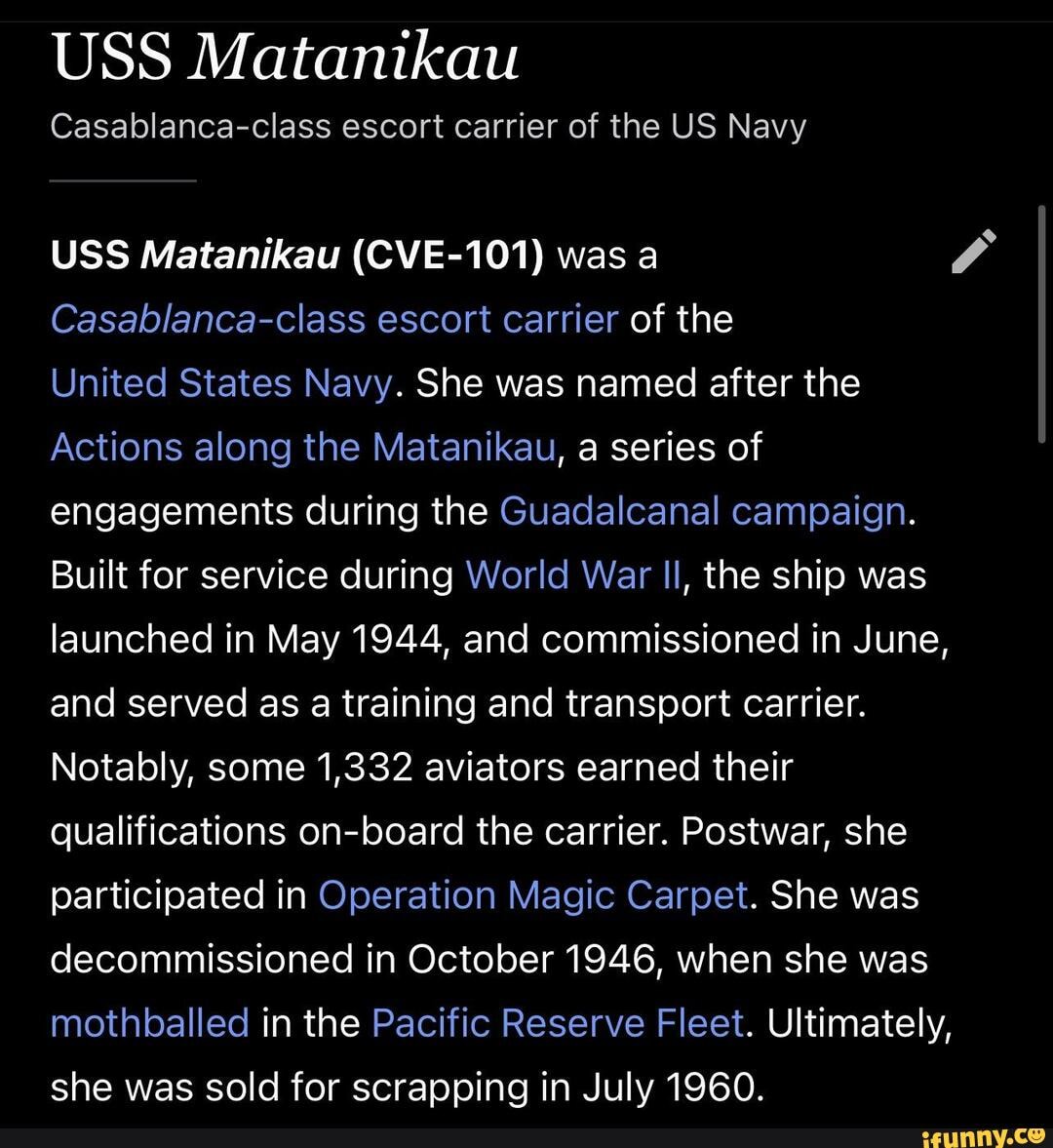 CVE101 USS Matanikau USS Matanikau Casablancaclass escort carrier