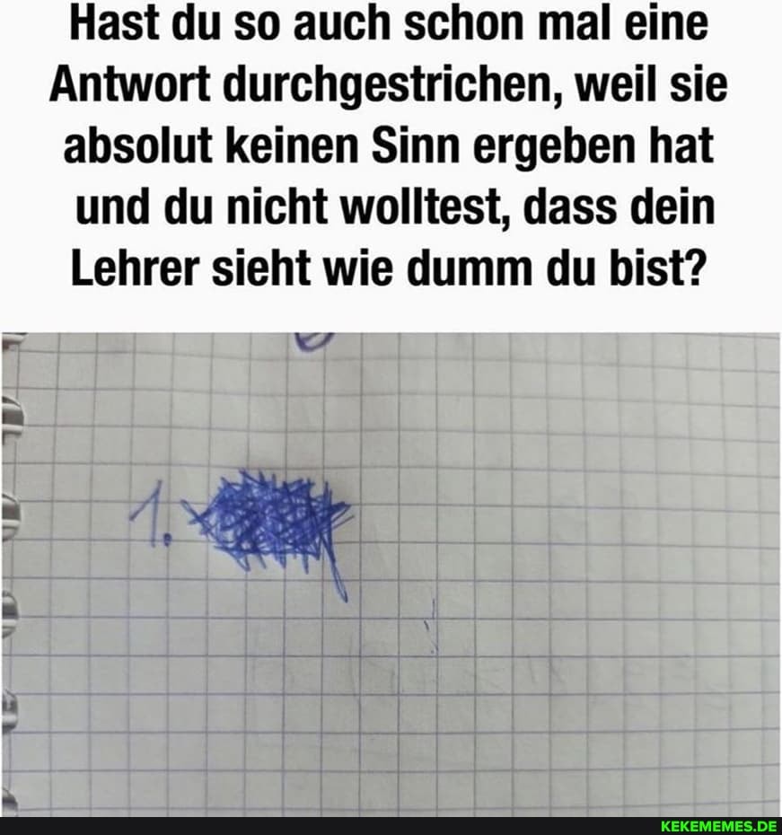 Hast du so auch schon mal eine
Antwort durchgestrichen, weil sie absolut keinen Sinn ergeben hat und du nicht wolltest, dass dein
Lehrer sieht wie dumm du bist?
