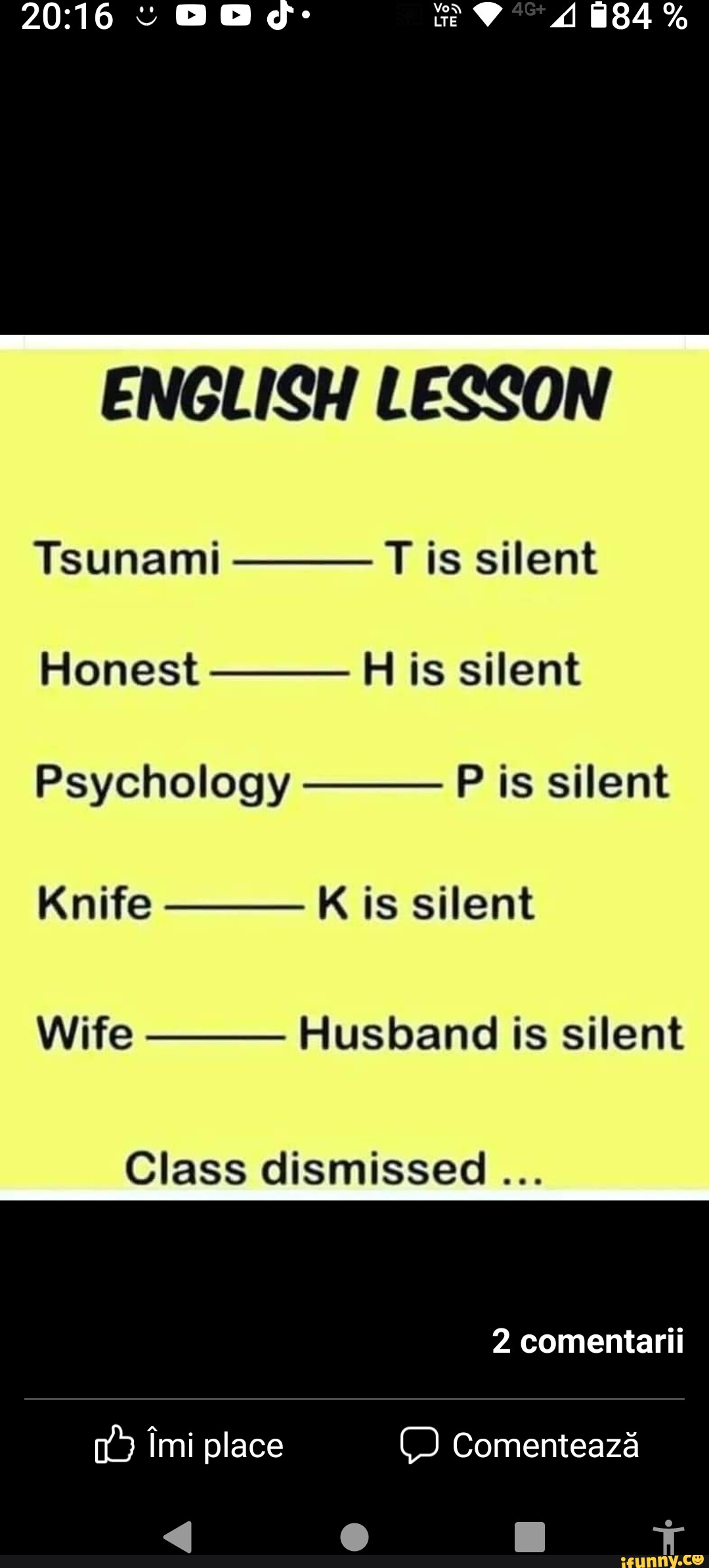 ENGLISH LESSON Tsunami T is silent Honest H is silent Psychology P is