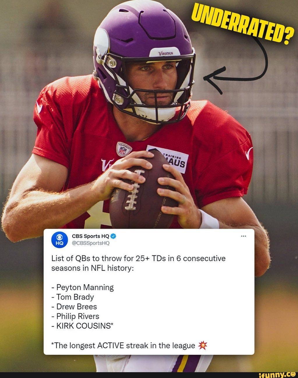 CBS Sports HQ List of QBs to throw for 25+ TDs in 6 consecutive seasons