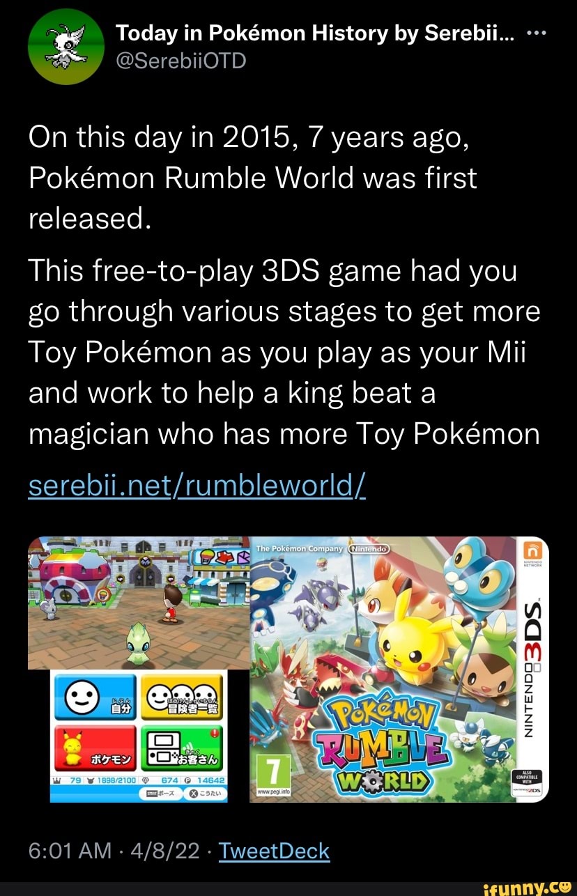 Today In Pokmon History By Serebii On This Day In 15 7 Years Ago Pokemon Rumble