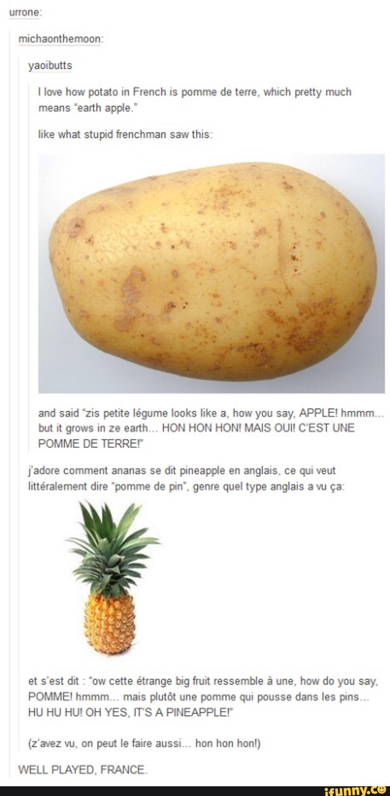 None Yaoibutts I Love How Potato In French Is Pomme De Terra