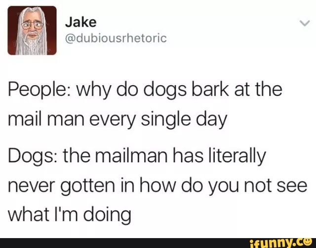 Jake dubiousrhetoric People why do dogs bark at the mail man every